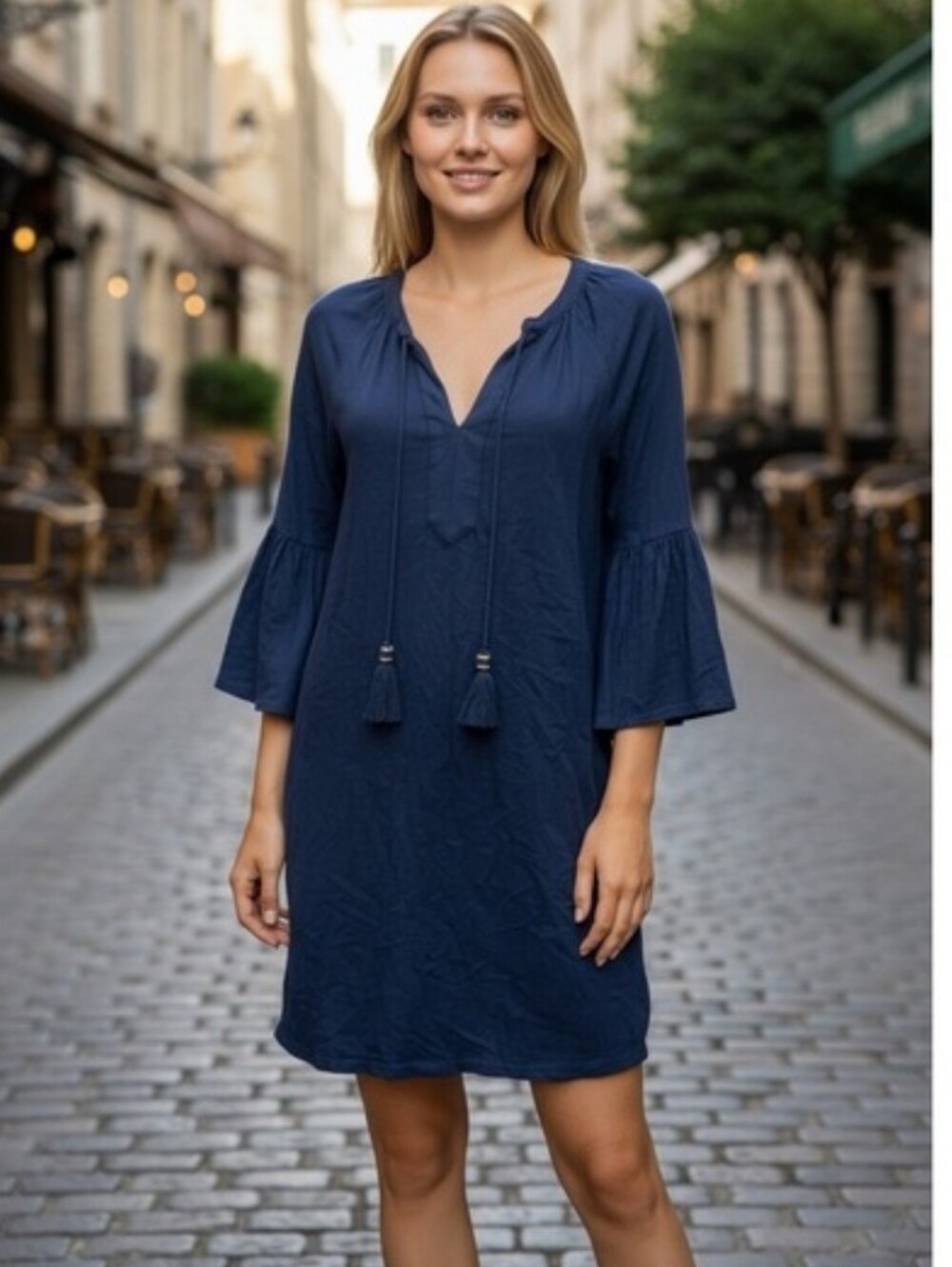 Lilly Puitzer Del Lago Navy Bell Sleeve Tunic Dress